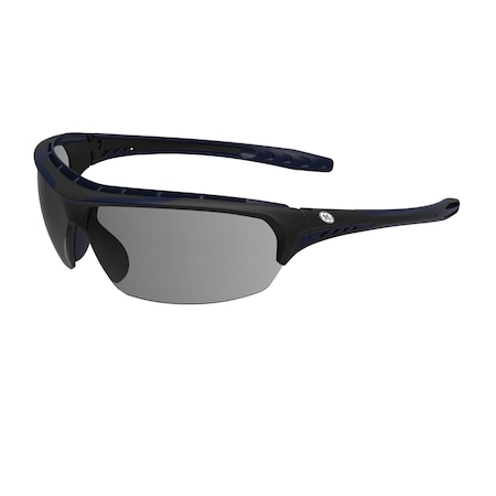 Ge Safety Glasses, Anti-Fog & Anti-Scratch, Smoke Lens, Black/Blue Frame GE109SAF